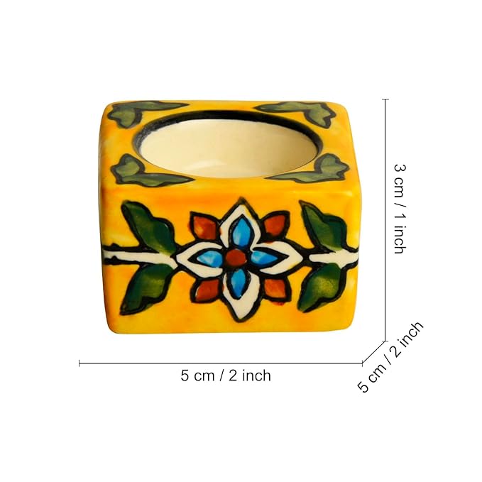Shrija Hand Painted Ceramic Tea Light Holder for Home Decoration Perfect for Puja & Diwali Multicolour (Pack of 4)